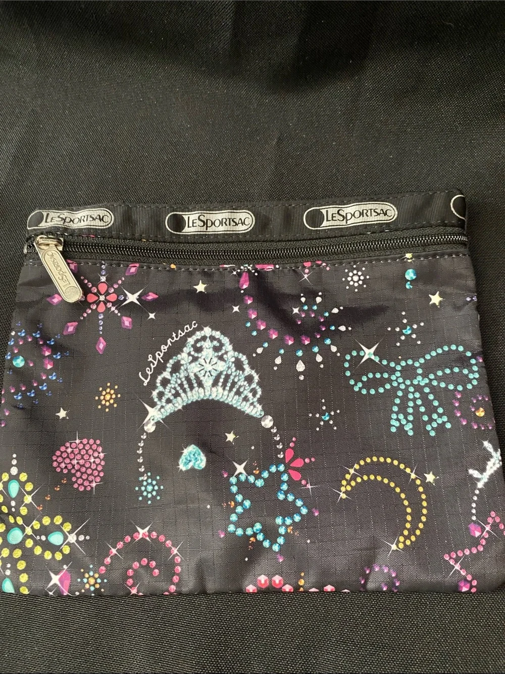 LeSportsac Blue Striped and Black Star & Tiara Printed Triple Pouch Duo